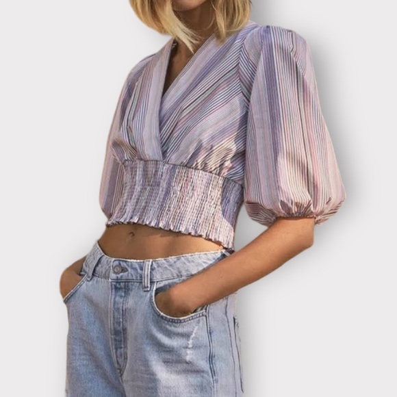 Zara Tops - ZARA Striped Balloon Sleeve Top